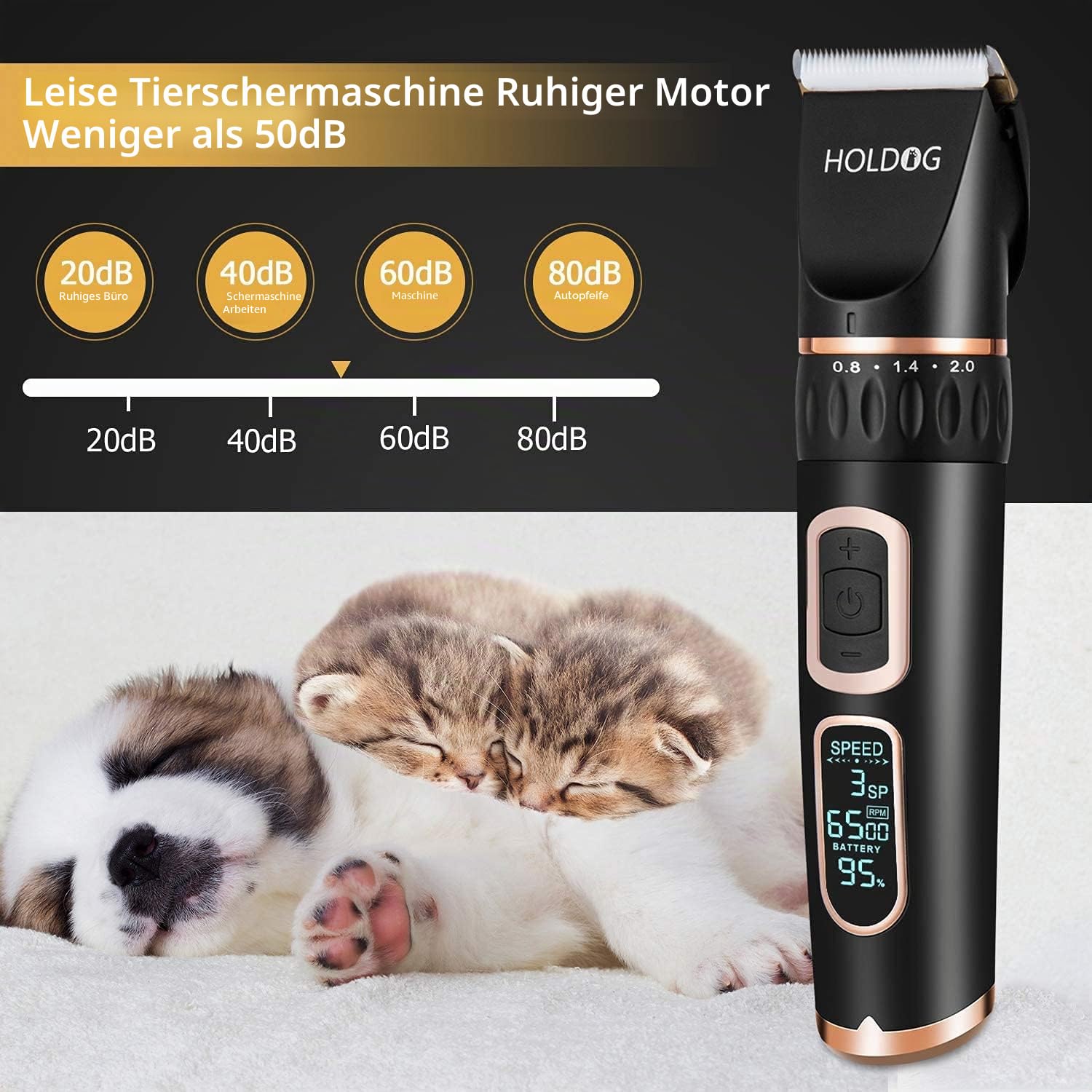 Hundeschermaschine Profi Hochleistungs-Elektroschermaschine 3-Gang, geräuscharm leistungsstark kabelloses geeignet für große kleine Katzen Hunde