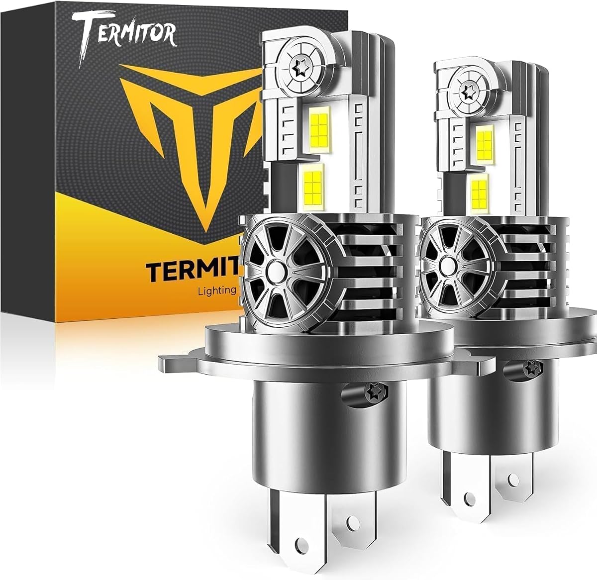 Termitor Latest H4 9003 Light Bulbs, HB2 Halogen for Off-road | 90,000 LM, 6500K Daylight White, No Adapter Required, Easy Install, 75,000hrs+ Lifespan, IP68 Waterproof, 1:1 size, Pack of 2