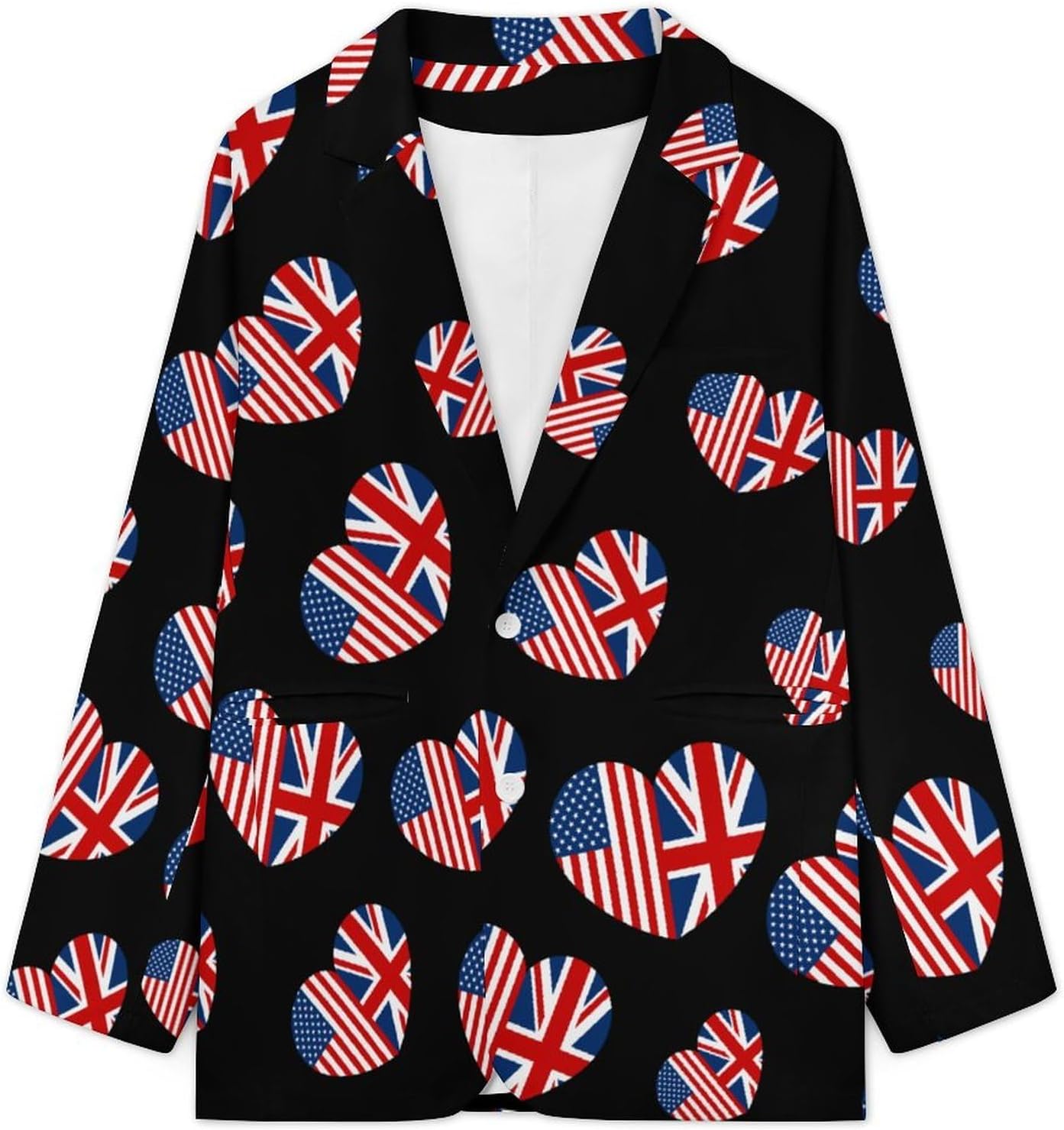 U.S. and UK Flag Heart Printed Men's Blazer Slim Fit Suit Jackets 6X-Large