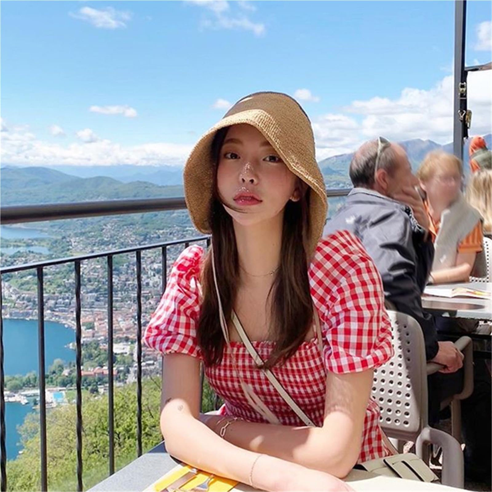 Generico Cappello da Donna a Tesa Larga in Paglia Lafite, Cappello da Pescatore Pieghevole in Stile Coreano Giapponese, Parasole Estivo a Testa Grande