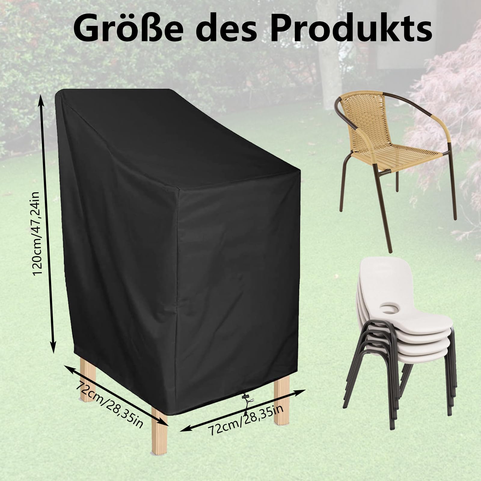 Pokrowiec na krzesło ogrodowe, możliwość układania w stos, 72 x 72 x 120 cm, pokrowiec na krzesła ogrodowe, pokrowiec na krzesło ogrodowe z tkaniny Oxford, nadaje się do krzeseł balkonowych z