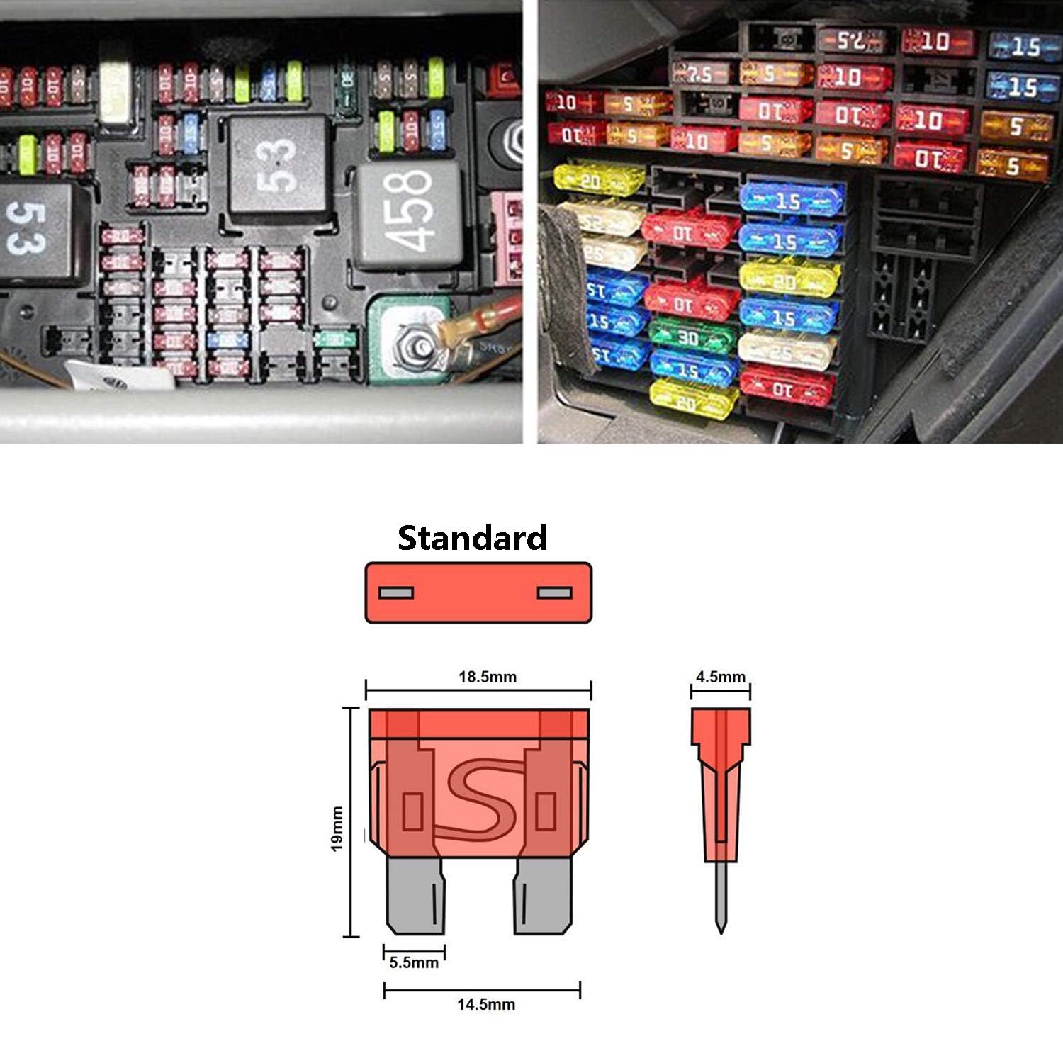 Gebildet Fusibles de Coche Estándar de 10A, Fusibles de Cuchilla ATC ATO de 10 Amp para Autocaravanas, Camiones, SUV y Caravanas (Paquete de 20 Unidades)