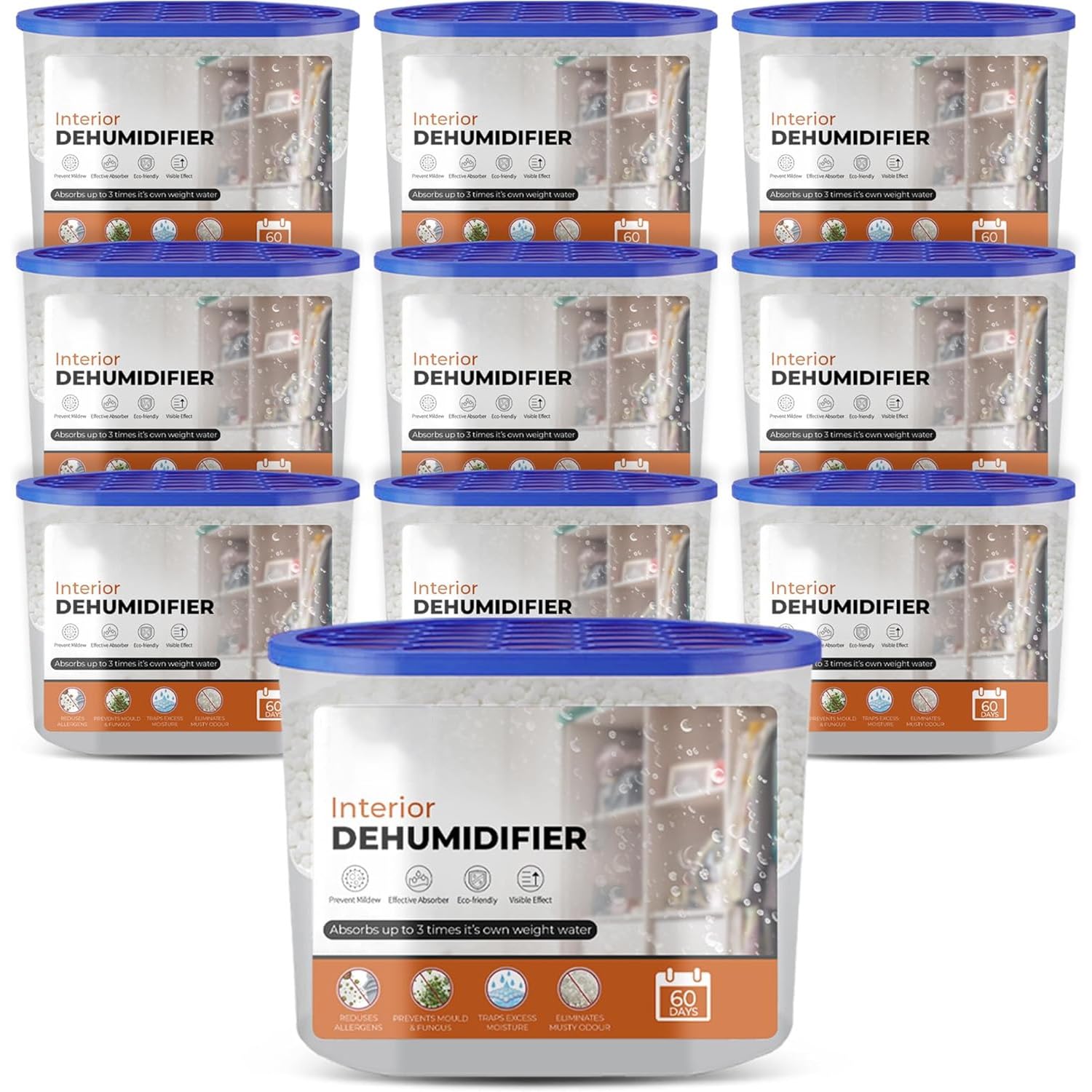 Roe Tenpo Dehumidifier 500ml, Pack Of 10 Moisture Absorbers Condensation Remover Dehumidifiers For home, damp absorber, car dehumidifier, wardrobe dehumidifiers, Kitchen & Car (10 Pack)