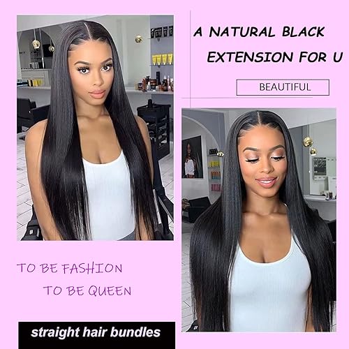 Miniatura 5 de Extensiones de cabello humano largo y lacio, 3 manojos de cabello humano de 22, 22, 22 pulgadas, 100% sin procesar, extensiones de cabello virgen