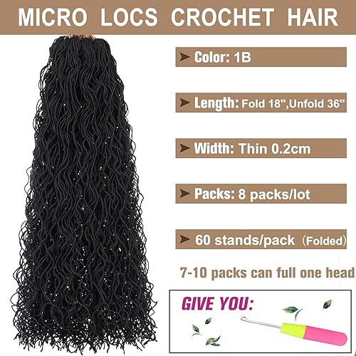 Miniatura 2 de COOKOO Pelo de ganchillo pretrenzado de 18 pulgadas para mujer, color negro natural, 8 paquetes de trenzas de ganchillo rizadas para hermanas,