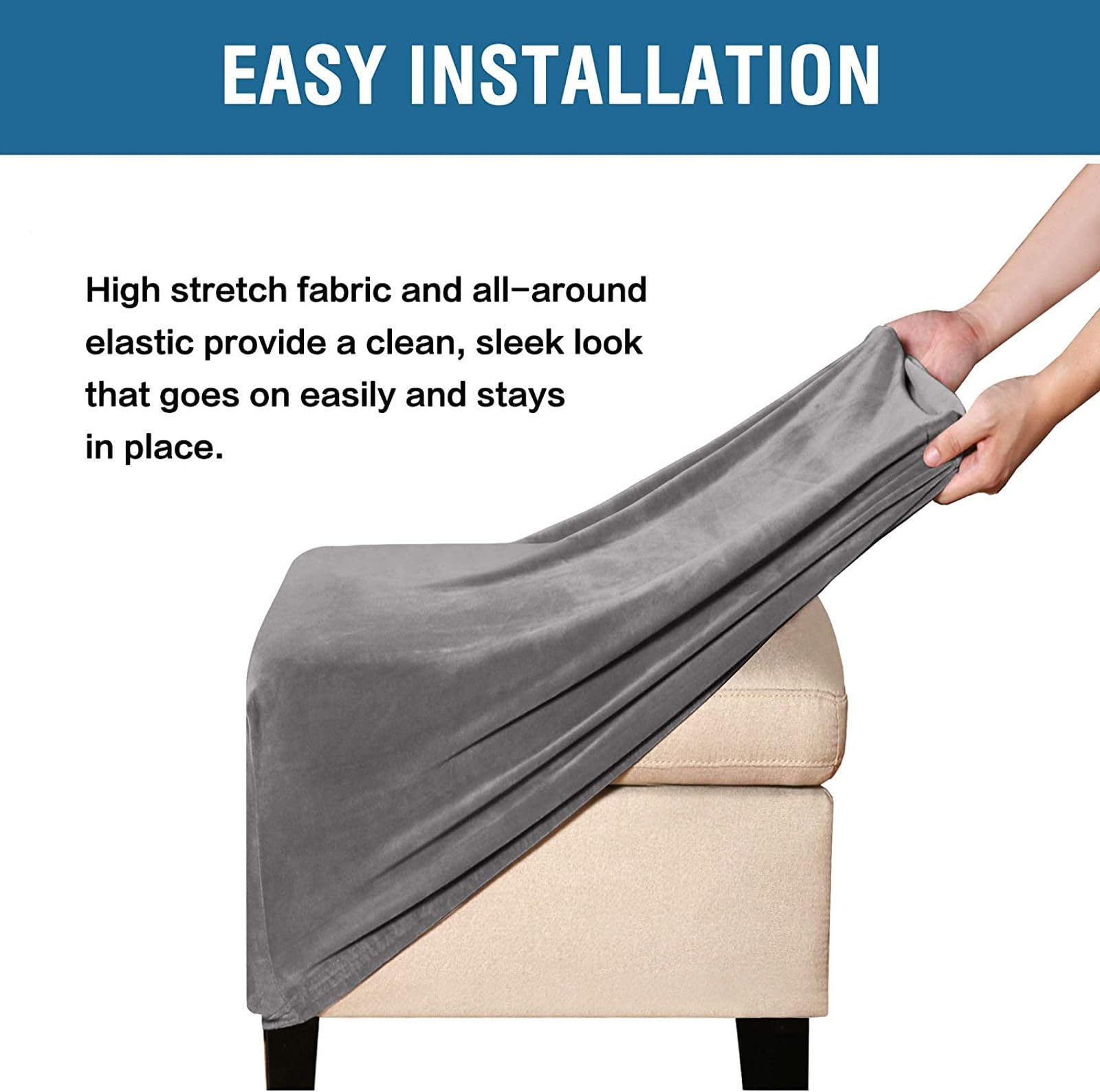 Housse de Pouf carrée en Velours Extensible, Housse de Repose-Pieds carrée Pliante avec Protection de canapé inférieure élastique for Le Salon(Grigio)