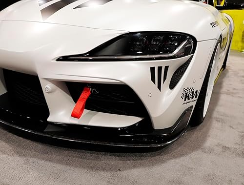 Miniatura 6 de iJDMTOY Juego de correa de gancho de remolque de carreras de alta estética roja compatible con Toyota Supra GR 2020 en adelante, hecha de varilla de