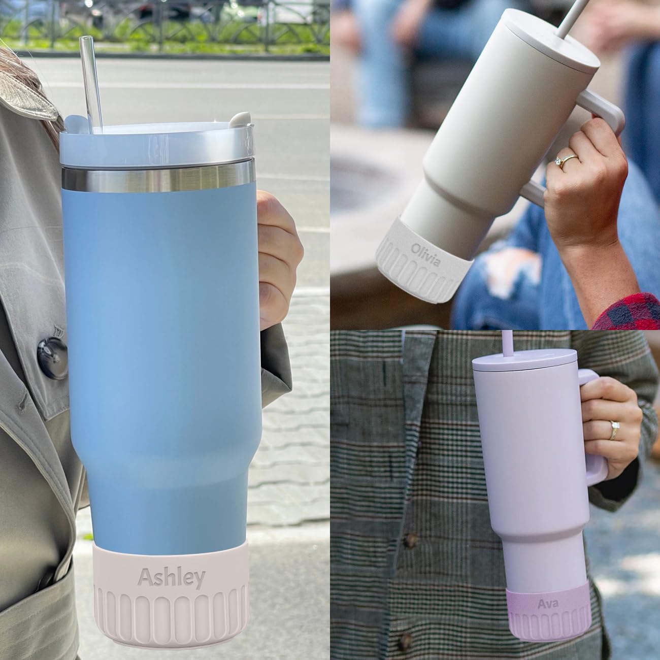 Dreamy Gradient Silicone Boot For Stanley 40oz & 30oz Tumblers - Metallic Shimmer Protective Sleeve (Violet Petal) - View #6