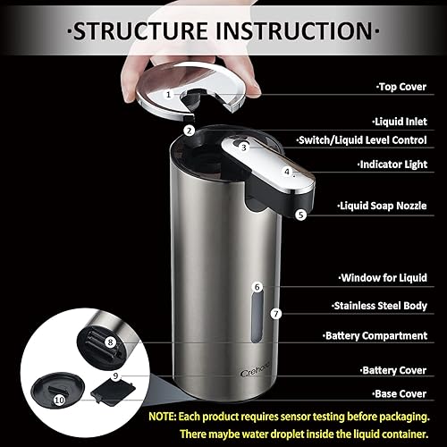 Miniatura 5 de Dispensador automático de jabón, dispensador automático de jabón sin contacto, cocina y baño, 3 volúmenes ajustables para jabón líquido, resistente