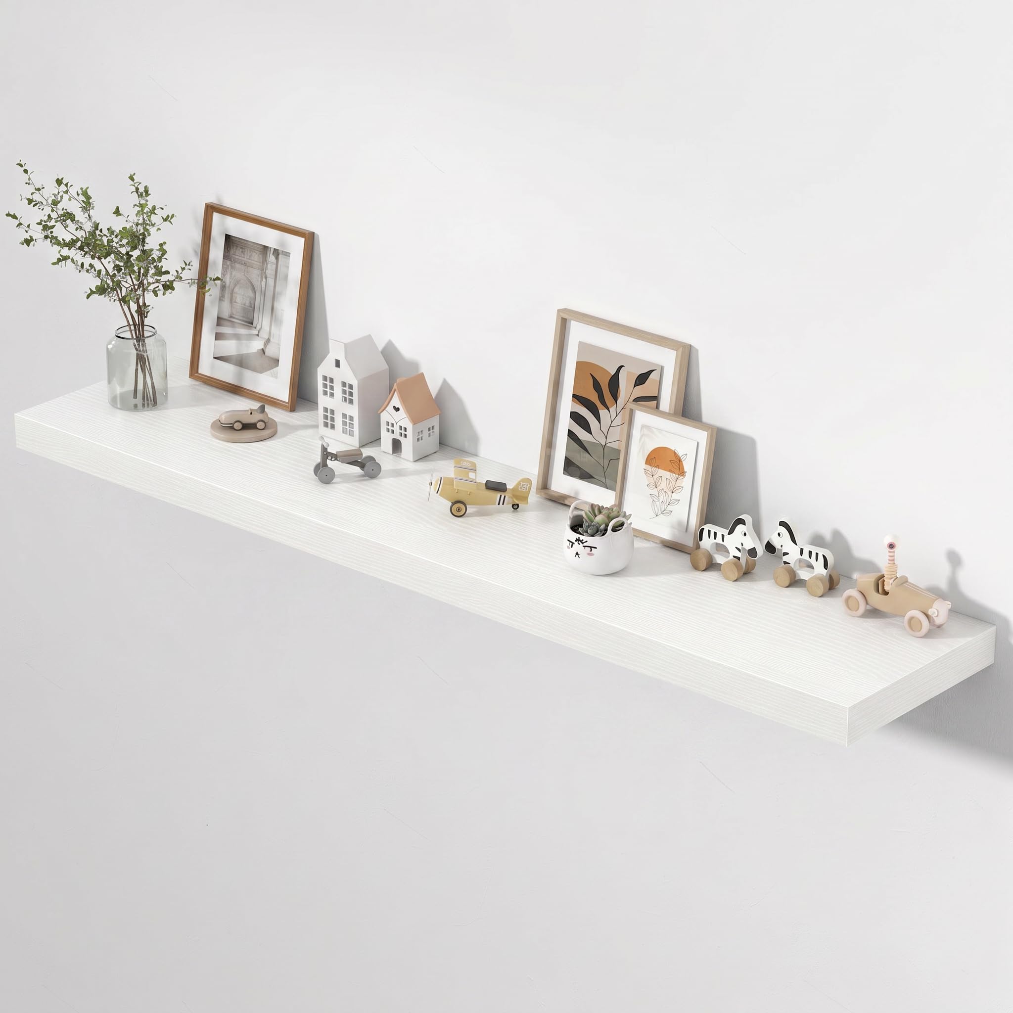 Dreamland 72" Floating Shelves for Wall, 12" Deep Thicker White Floating Shelves, Wall-Mounted Shelves for Bedroom, Living Room, Kitchen, Bathroom - Set of 1