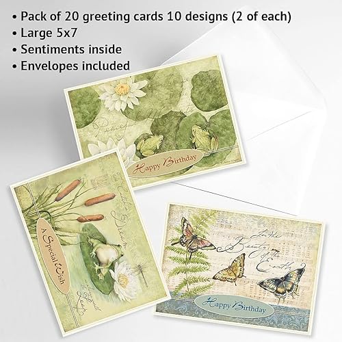 Miniatura 2 de Nature's Sanctuary - Tarjetas de felicitación de cumpleaños, juego de 20 (10 diseños), grandes de 5 x 7 pulgadas, tarjetas de feliz cumpleaños con