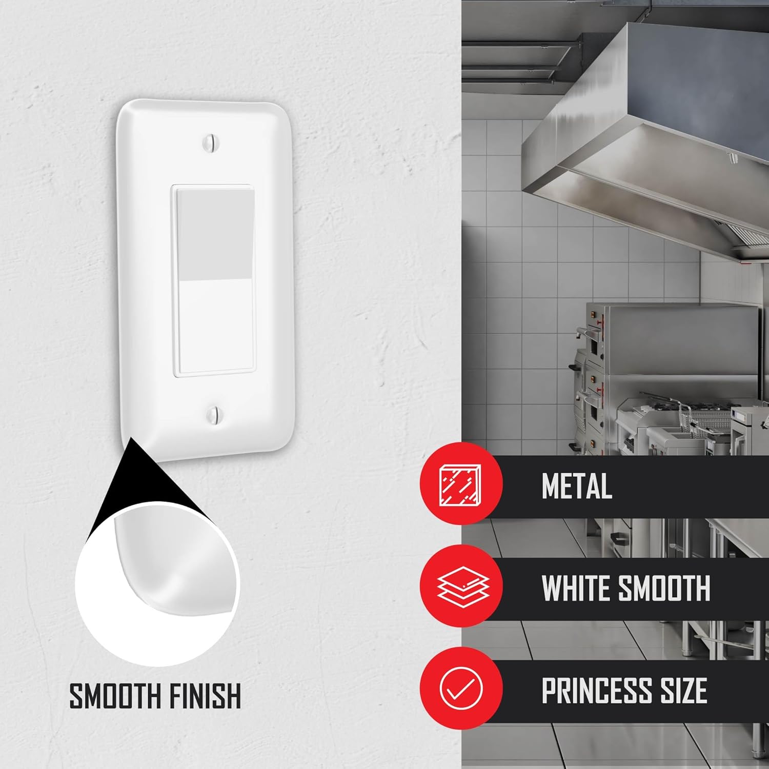 TayMac WRW-R 1-Gang White Smooth Metal Princess (Oversized) Decorator Wall Plate WRW-R, Outlet Cover Wall Plate with Screws, Electrical Outlet Cover Plate for 1 Device