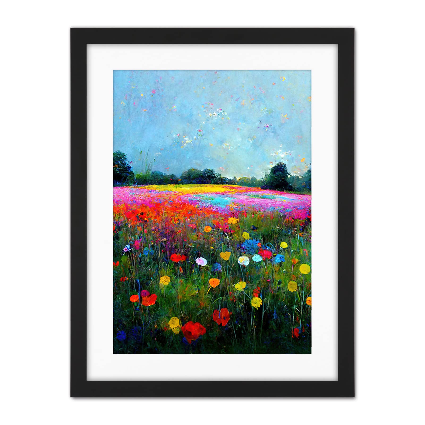 Doppelganger33 LTD Delicate Wildflower Meadow Abstract Colourful Modern Artwork Framed Wall Art Print 18X24 Inch