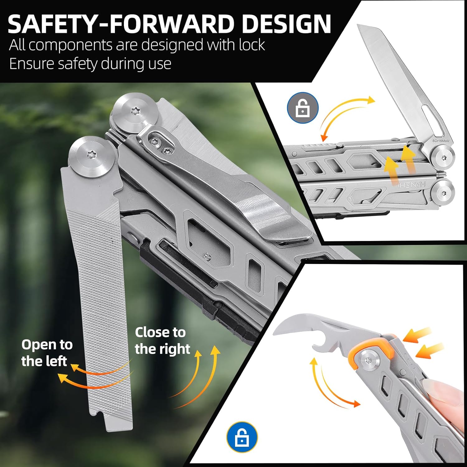 HANSHI Multitool Pliers, 22-in-1 YG10 Tungsten Steel Multi Tool with Scissors,Replaceable Wire Cutters, Flint, Window Breaker, Back Clip,Ideal for Camping, Survival and Gift(Silver)