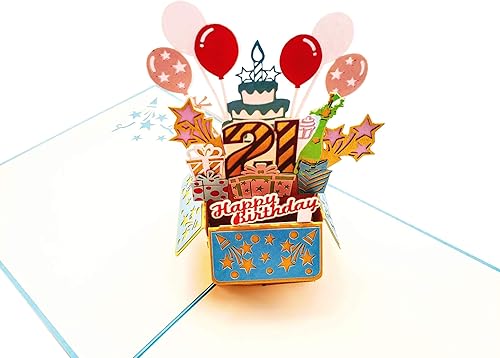 Miniatura 4 de iGifts And Cards Tarjeta de felicitación desplegable 3D con caja de fiesta de cumpleaños número 21 en color azul, impresionante, linda,