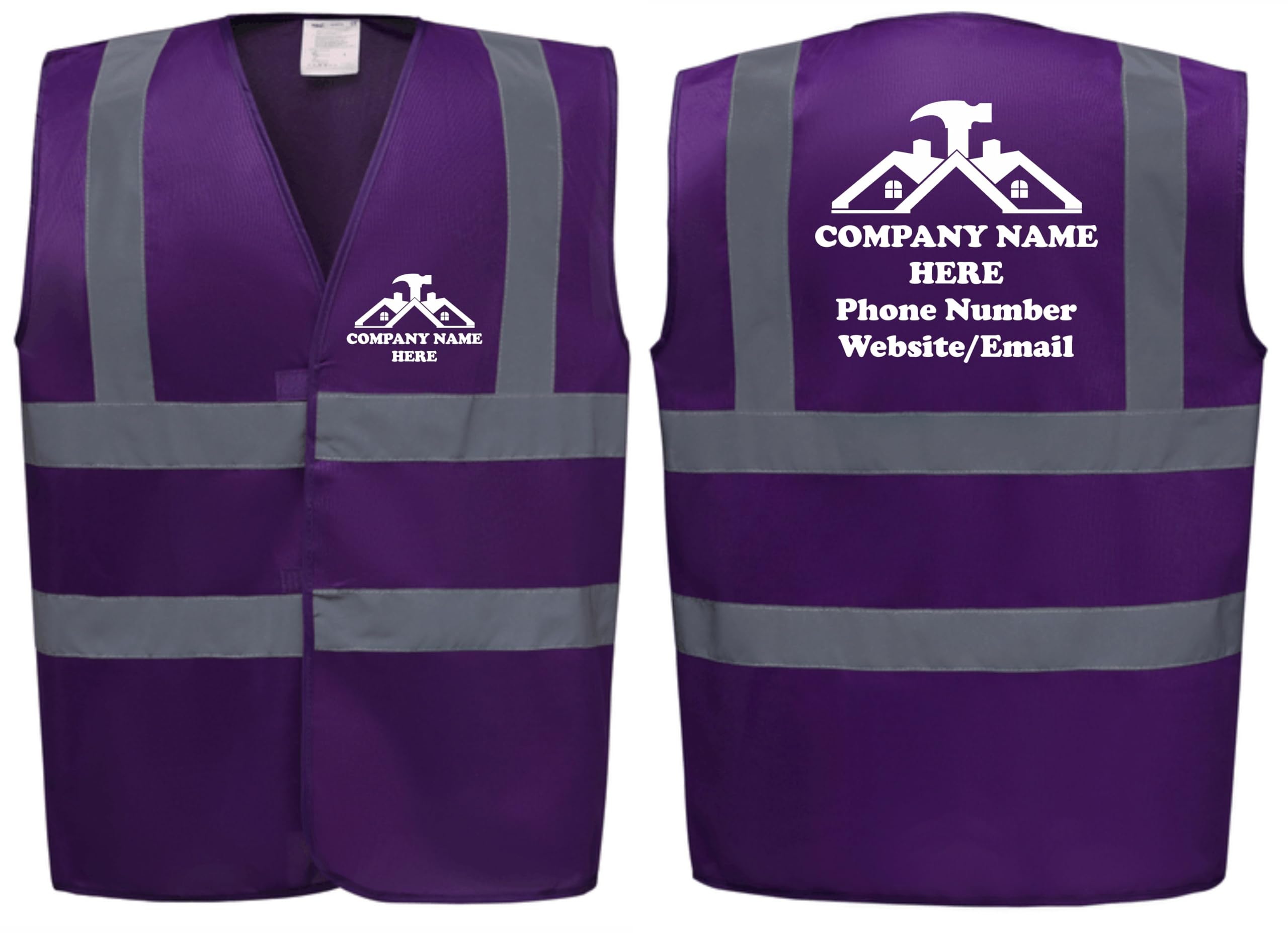 Custom Printed Personalised Hi Vis Vests – Add Your Roofing Company Details, Ideal for Roofers & Construction Workers by Brook Hi Vis (Purple, Large)