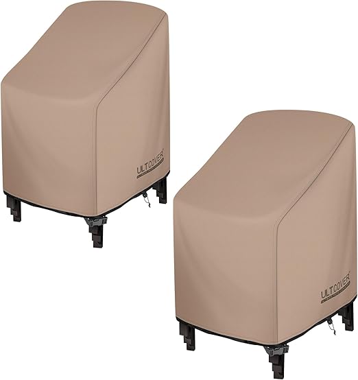 ULTCOVER Stackable Patio Chair Cover 2 Pack – Waterproof Outdoor Stack of Chairs Cover Fits Up to 26W x 30D x 45H inches