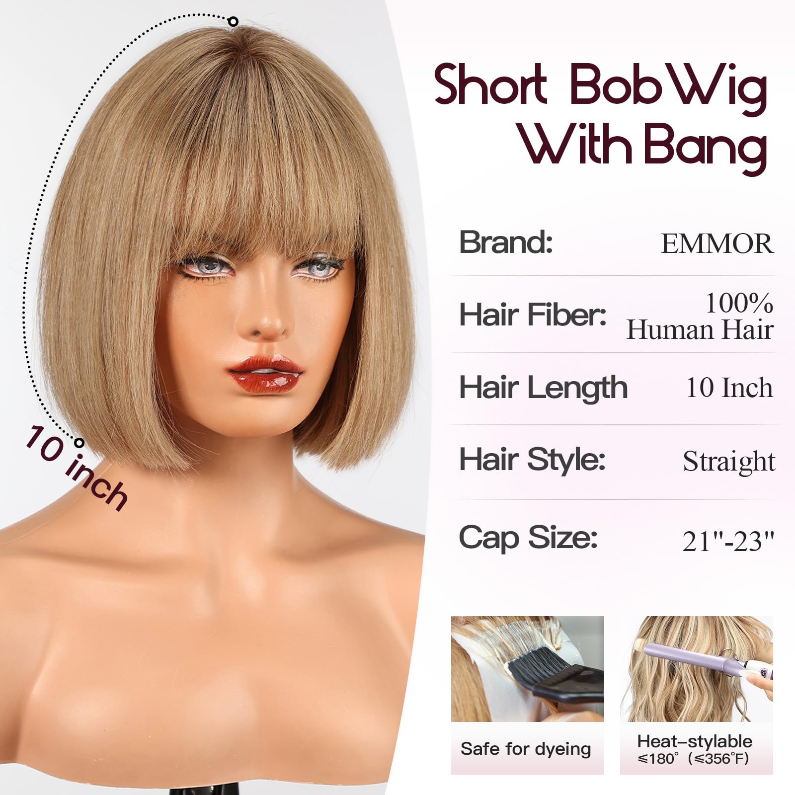 Amazon.com : EMMOR 100% Human Hair Wig for Women - 10 Inch  display picture 1