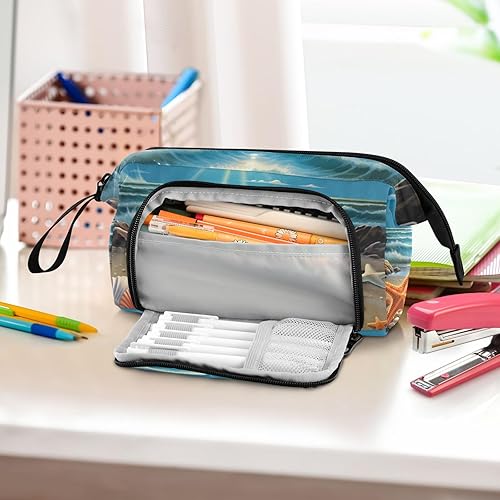 Miniatura 6 de Summer Beach Seashell Starfish - Estuches grandes para lápices con cremallera, estuche para lápices, caja de bolígrafos grandes para adultos, niñas,