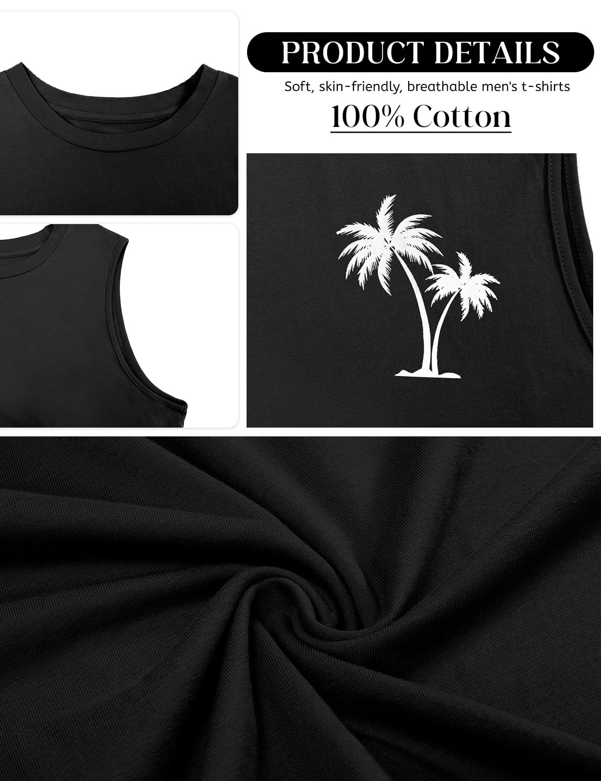 UMIPUBO Tank Top Herren Sommer Ärmellos Achselshirt Sport Muskelshirt Baumwolle Unterhemd Fit Workout Palme Gedruckt Strand Urlaub Männlich Lässig Leichtes Top
