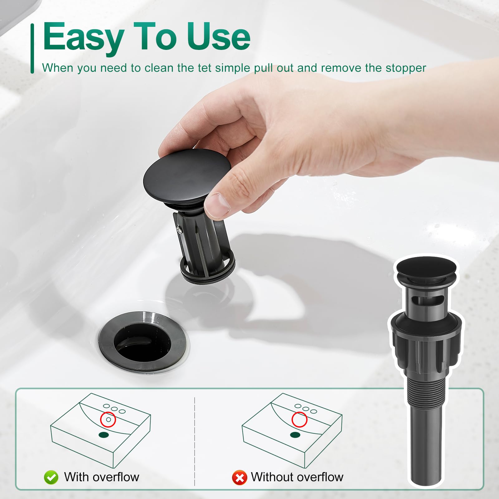 Rubinetto Per Lavabo Nero Opaco - Monoforo Con Maniglia Singola E Scarico Pop-up, Per Bagno, Camper, RV - Installazione A Banco