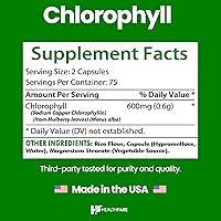 Vista 3 de Healthfare Cápsulas de clorofila de 600 mg Desodorante interno y soporte para el olor corporal 150 pastillas vegetales para mujeres y hombres