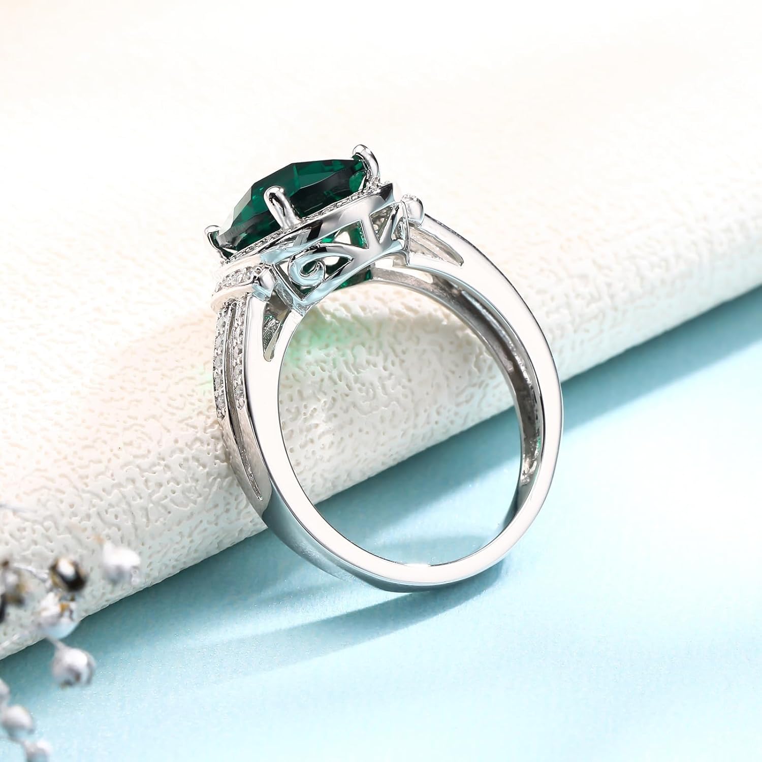 Emerald/Sapphire/Ruby/Tourmaline Rings for Women, 925 Sterling Silver Gemstone Engagement Anniversary Ring Big 6.5-8.5 Carat Birthstone Ring, Size 6 to 10 (Send Gift Box) - Image 5