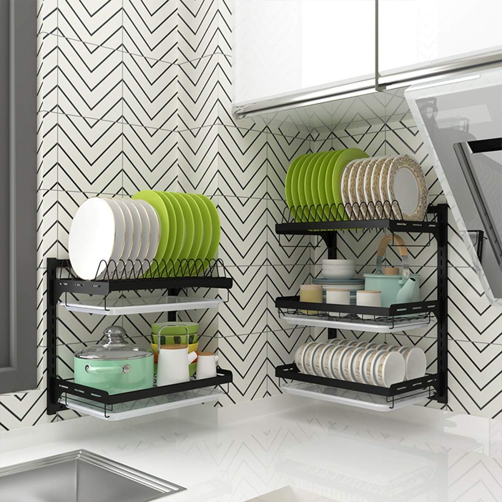 Axdwfd Schweberegale Edelstahl-Küche-Zahnstange, hängende Wand Haushaltsgeschirr Storage Rack Abtropfbrett Hängewandablauf Gestell (Size : 2-Tier)