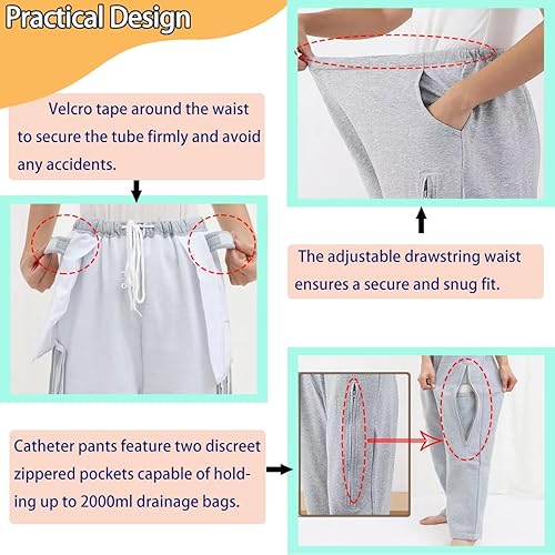 Miniatura 3 de Pantalones de catéter para hombresmujeres, pantalones de nefrostomíaurinaria, capacidad para 2 bolsas de orina (negro, cintura 25.9''37'')