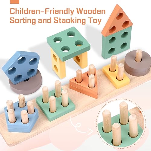 Miniatura 2 de AZEN Juguetes Montessori para niños y niñas de 1, 2 y 3 años, juguetes de clasificación y apilamiento de madera para niños pequeños de 1 a 3 años,