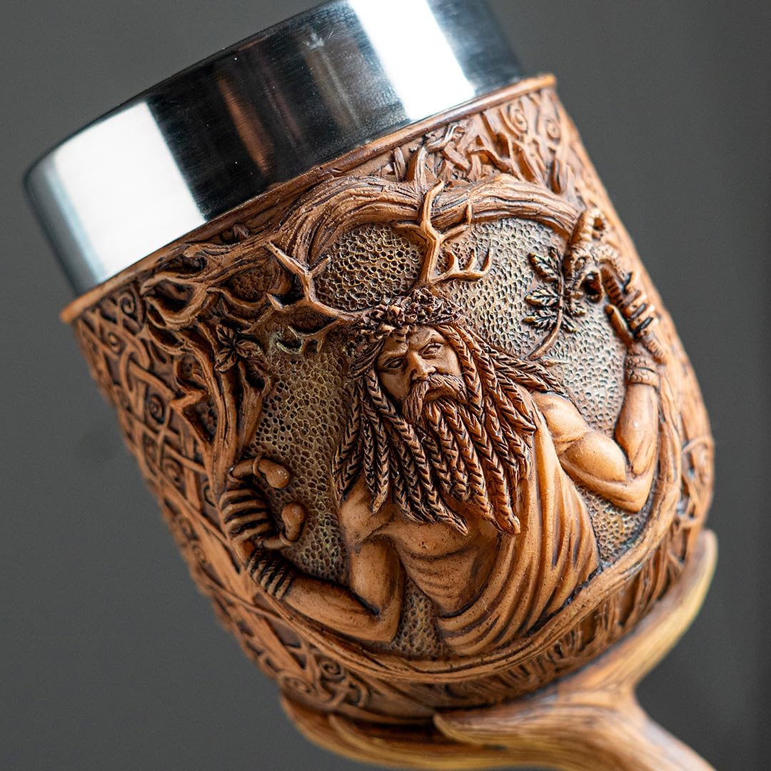 Pacific Giftware Cernunnos - Calice in resina e acciaio inox, motivo celtico, ispirato al dio cornuto per bicchieri e decorazioni uniche, altezza 18,4 cm
