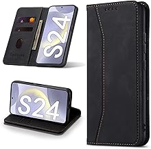 Leaisan Handyhülle für Samsung Galaxy S24 Hülle Premium Leder Flip Klappbare Stoßfeste Magnetische [Standfunktion] [Kartenfächern] Schutzhülle für Samsung S24 5G Tasche - Schwarz
