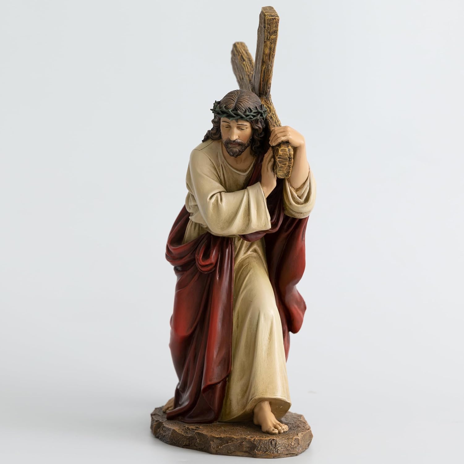 BC Catholic Jesus Carrying The Cross Statue, 12.5" H Jesus on The Way to Calvary, Symbol of Faith, Sacrifice, Redemption, Religious Gift, Renaissance Art Sculpture Handpainted by Buildclassic