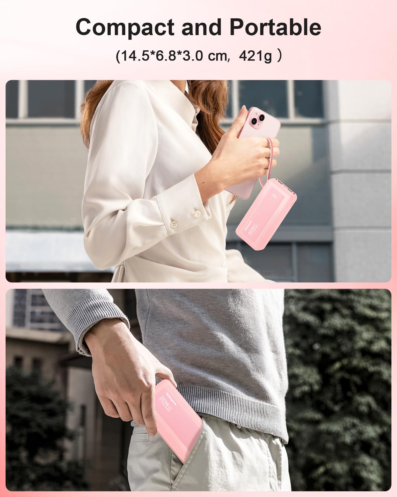 Caricabatterie portatile con cavi integrati, sottile 10000 mAh, ricarica rapida da 22,5 W, USB C, display a LED, 6 uscite e 2 ingressi per iPhone, Samsung, Pixel, LG, Moto, iPad