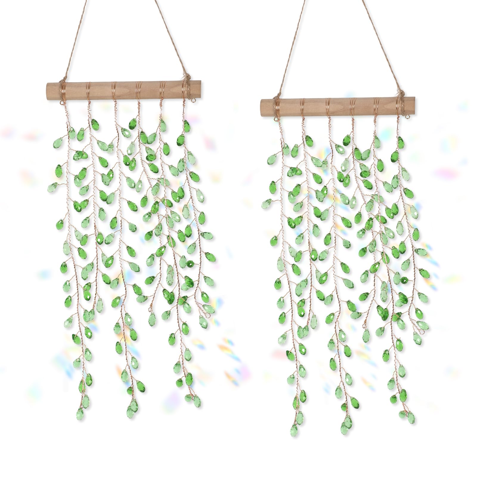 2Pcs Crystal Suncatcher, Windows Rainbow Maker Prisms Suncatchers for Hanging Outdoor Indoor, Glass Wind Chimes Ornaments for Garden Backyard Ceiling Room Decor