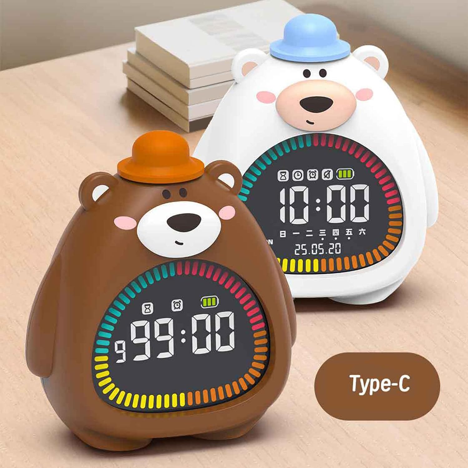 Multifunctional Bear Shape Alarm Clock Nightlight Timer Soft Glows Silicones PVC for Bedroom Home Nursery Timer Function Bedroom Clock