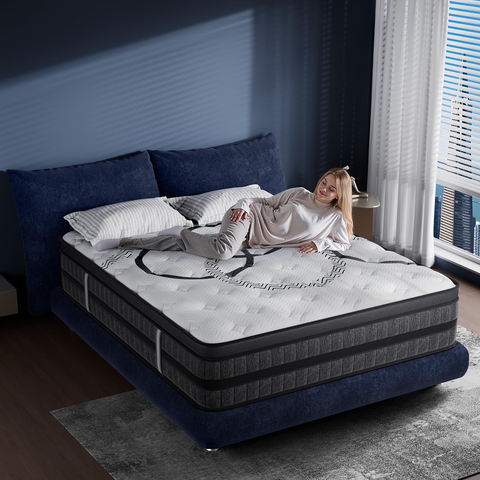 king size mattress, 14 inch hybrid king mattress in a box, medium firm, memory foam & pocketed springs, pressure relief, certipur-us certified& fiberglass free, motion isolation