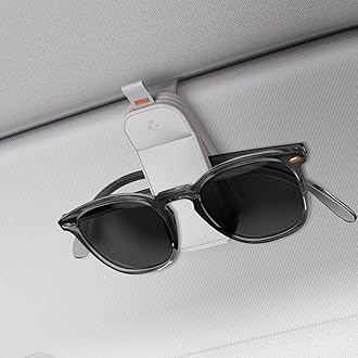 2 Pack Magnetic Vegan Leather Sunglass Holder for Car Sun Visor - Eyeglasses, Sunglasses, Ticket Card Clip for All Cars - Car Sun Visor Accessories - (Gray)