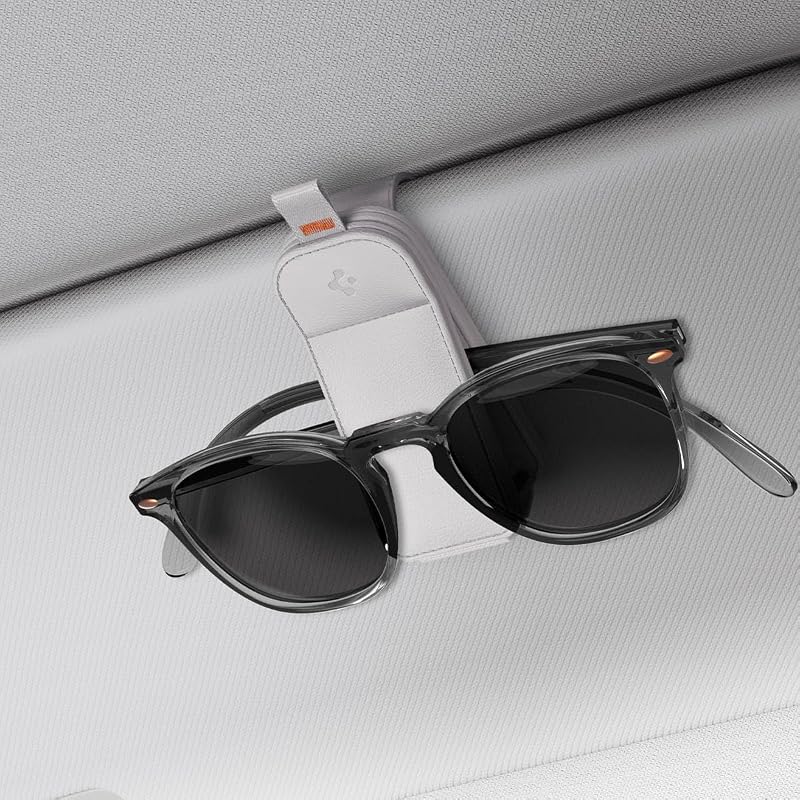 2 Pack Magnetic Vegan Leather Sunglass Holder for Car Sun Visor | Eyeglasses, Sunglasses, Ticket Card Clip for Cars and Tesla Model Y Juniper & YL & Model 3/S/X/Cybertruck - (Gray)