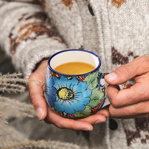 Miniatura 2 de ALMA Taza de café con flores azules actualizada 2025 de 12 onzas líquidas, taza de té de cerámica floral para mujeres, apta para horno microondas