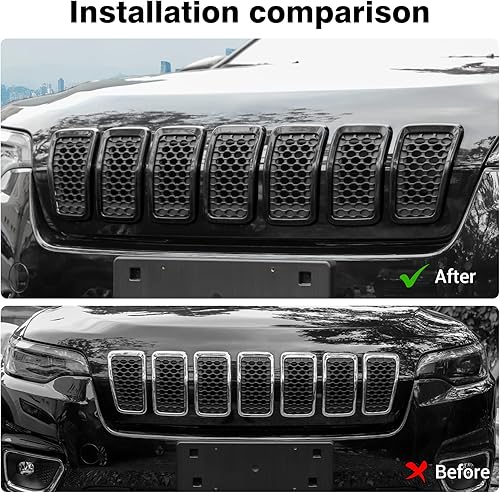 Miniatura 3 de JeCar Kit de moldura de rejilla ABS para Jeep Cherokee 2019-2021 KL, color negro