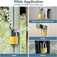 Vista 6 de DELSWIN Candado resistente a la intemperie con llave (llave maestra) - Candado de latón macizo resistente para casilleros con grillete largo