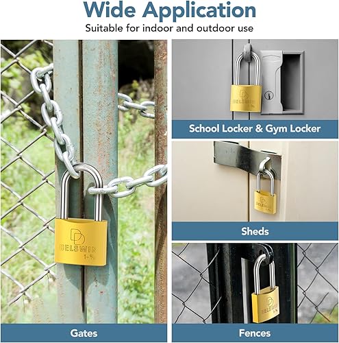Miniatura 5 de DELSWIN Candado resistente a la intemperie con llave (llave maestra) - Candado de latón macizo resistente para casilleros con grillete largo de