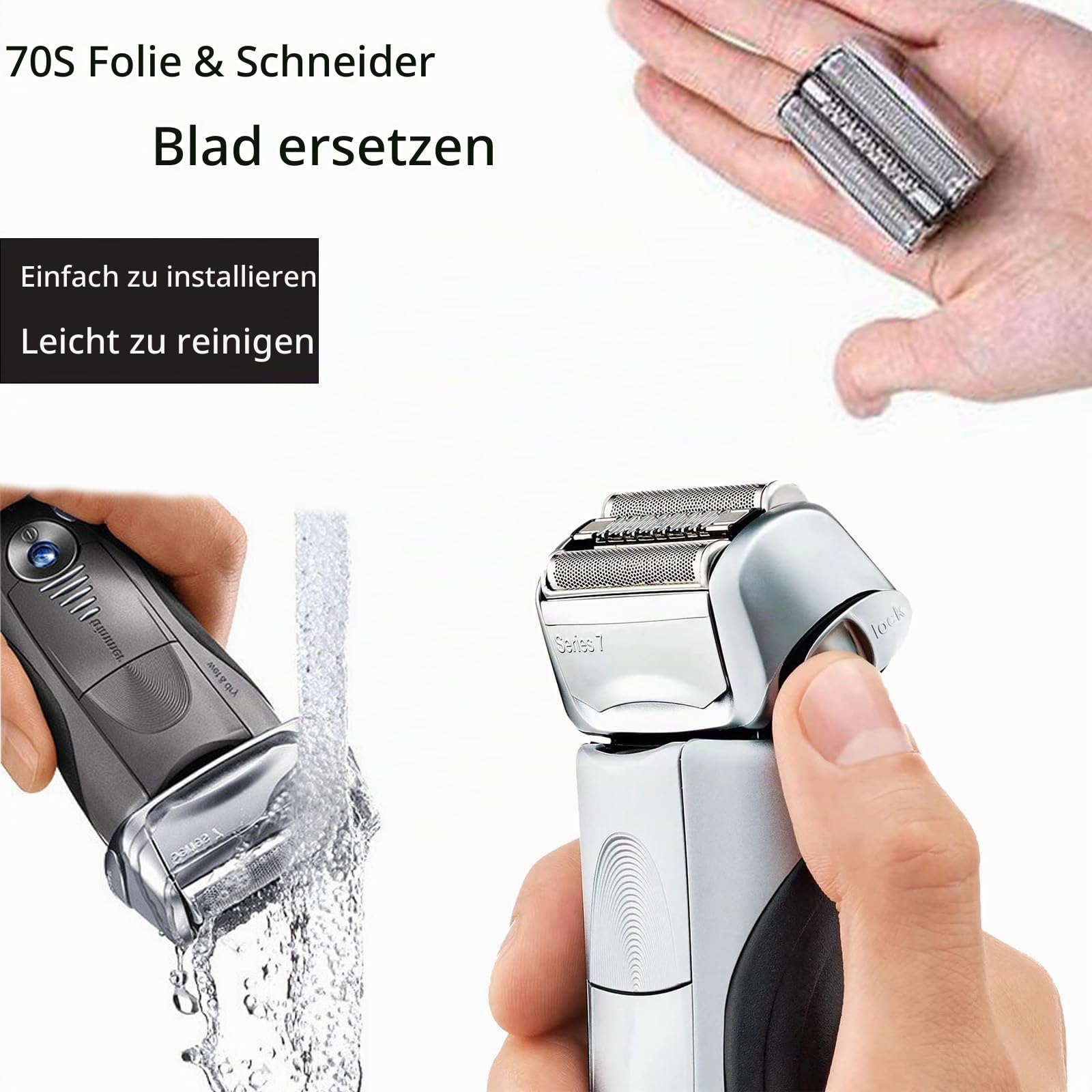 Elektrischer Scherkopf für Braun Serie 7,70S Kompatibel Mit Braun Series 7 Scherkopf,Silber Serie 7 Elektrorasiererkopf Ersatzteil geeignet,Ersatzklingen Folienkopf Zubehör für Rasierapparate (70S)