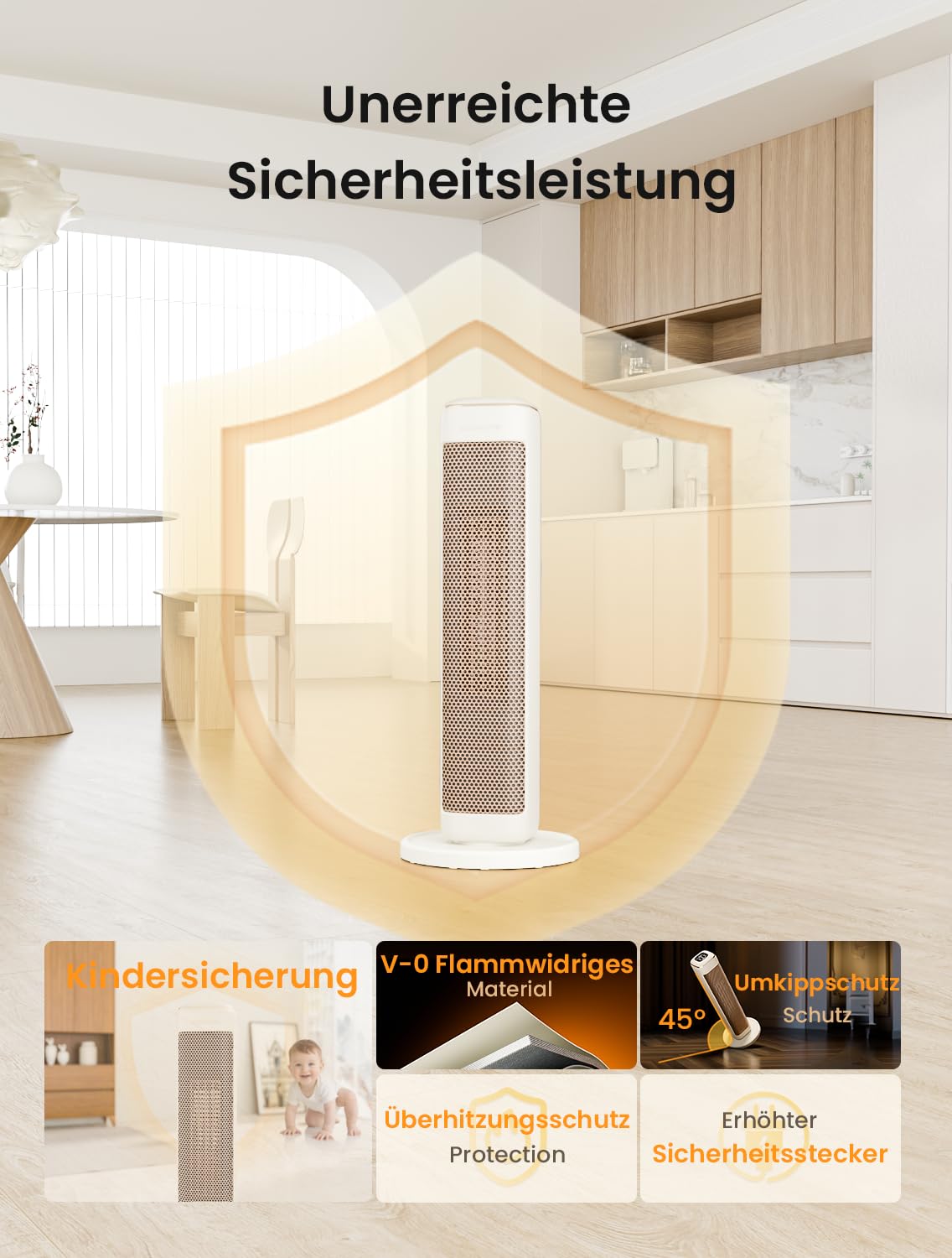 AIRMATE Termoventilatore da 63 cm, a risparmio energetico, in ceramica, silenzioso, oscillante a 80° e termostato, 3 modalità, ECO, timer 24 ore, 2000 W, protezione antiribaltamento da