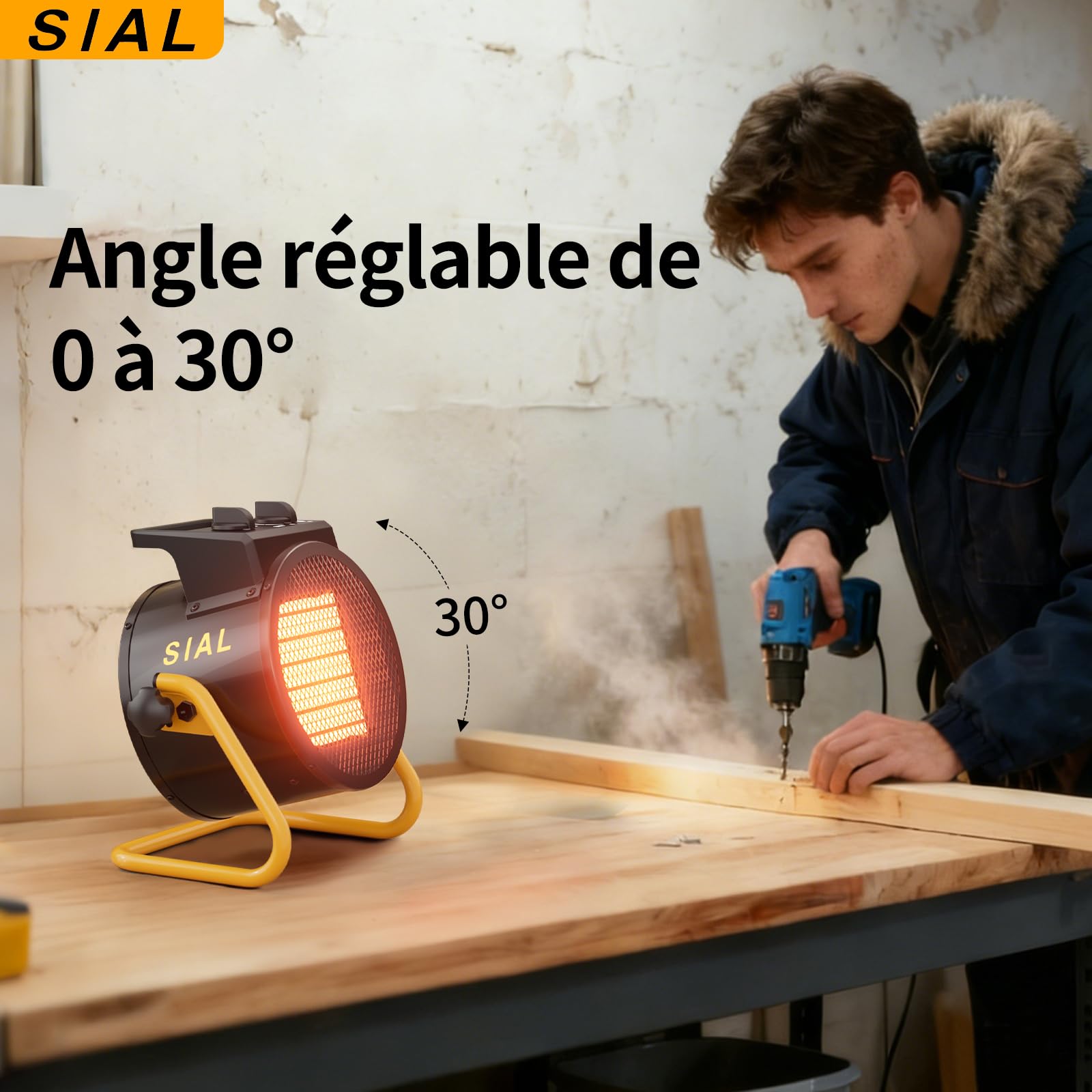 SIAL Chauffage Soufflant 3000 W - Radiateur électrique - Céramique - Chauffage Industriel - Chaleur Rapide 3 Secondes - Thermostat & Protection Surchauffe (Noir)