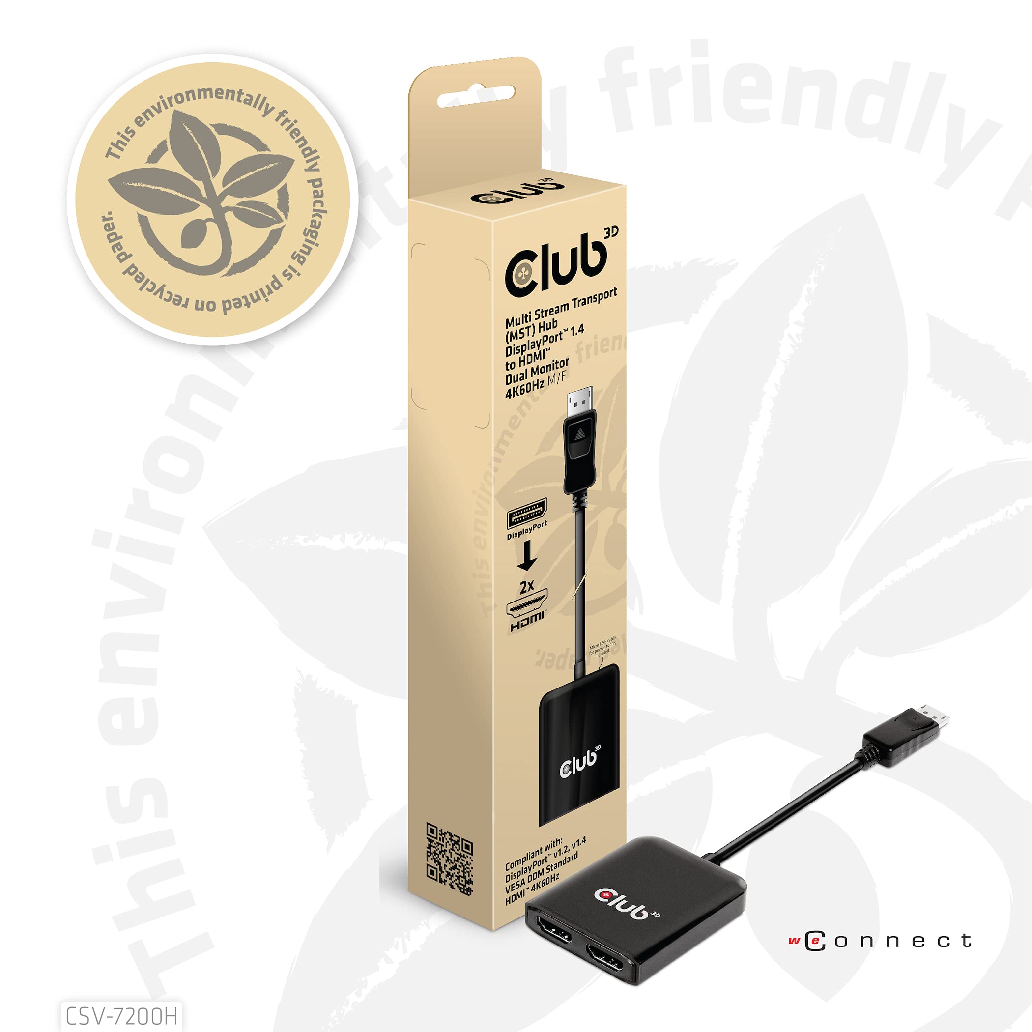 CLUB3D CSV-7200H rozgałęźnik wideo DisplayPort 2X HDMI