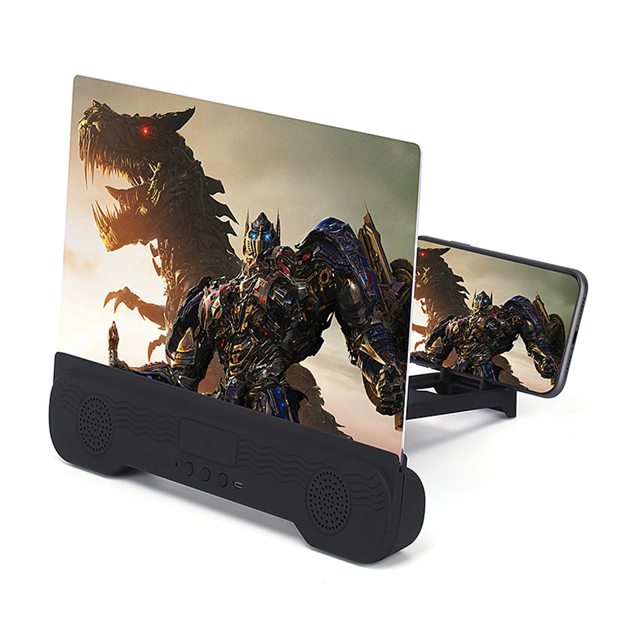 Amplificador de pantalla de teléfono de 14 pulgadas con altavoz Bluetooth, soporte plegable para teléfono para todos los teléfonos inteligentes (negro)