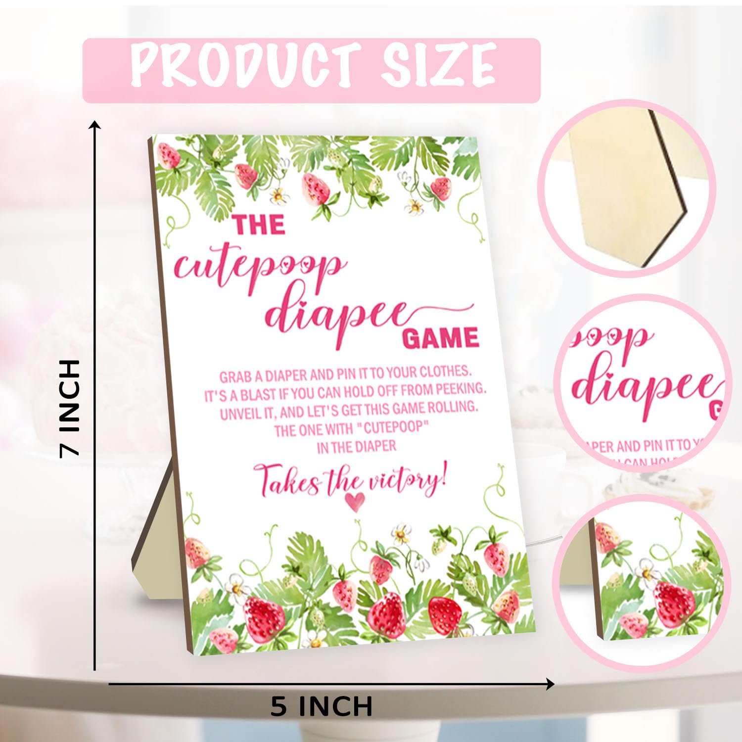 51 Pcs The Cutepoop Diaper Baby Shower Game Wooden Baby Shower Floral Sign with 50 Pcs Mini Felt Diapers Pink Gender Reveal Decor Baby Shower Party Favors
