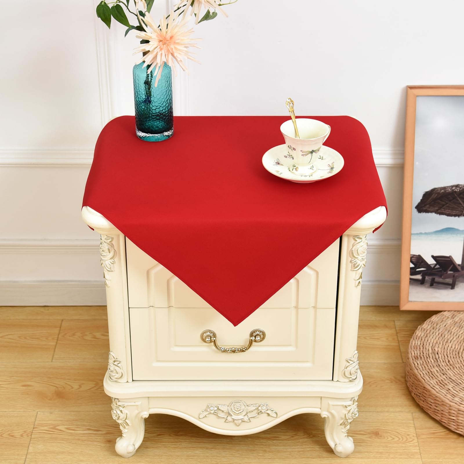 NEWISHER Red Square Tablecloth - 60x60 cm (23x23 inch) - Heavy Duty Polyester Fabric Tablecloths, Washable Solid Table Cover for Nightstands, Bedside Stands, End Tables Outdoor Indoor Use โ image 1